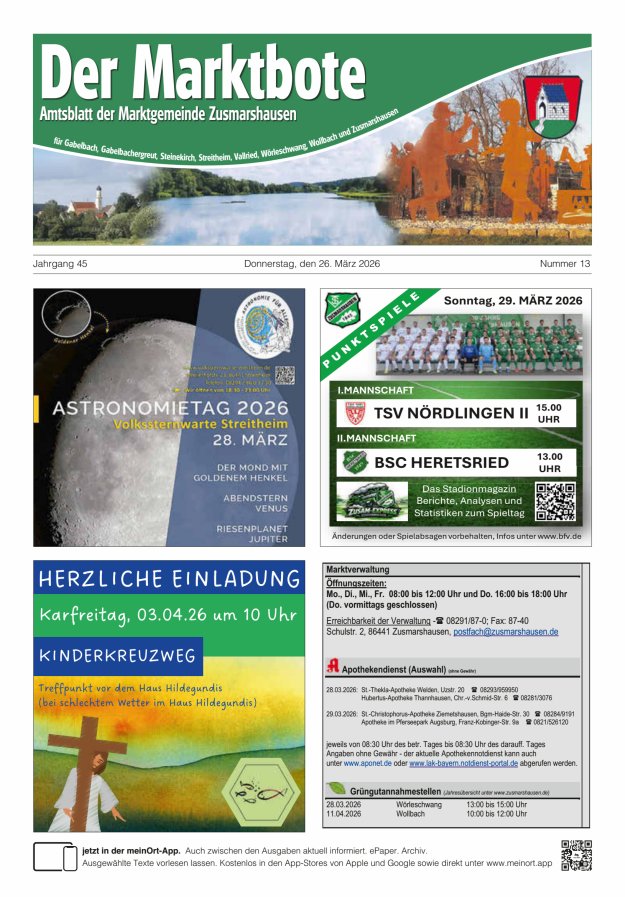 Zusmarshausen - Der Marktbote Titelblatt 13/2026