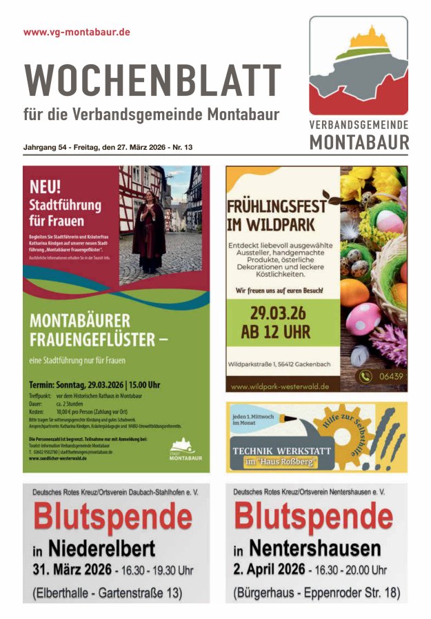 Wochenblatt der Verbandsgemeinde Montabaur Titelblatt 13/2026