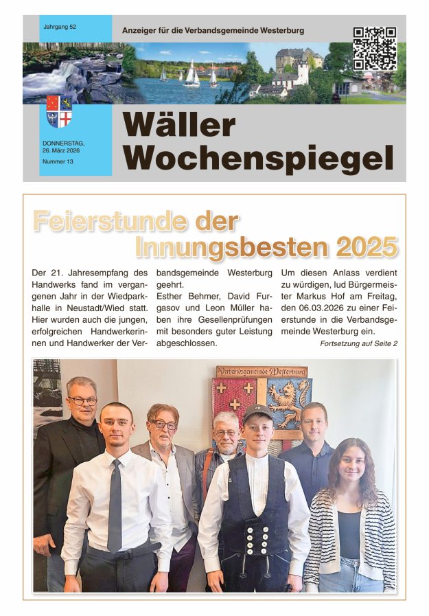 Wäller Wochenspiegel - Anzeiger für die Verbandsgemeinde Westerburg Titelblatt 13/2026