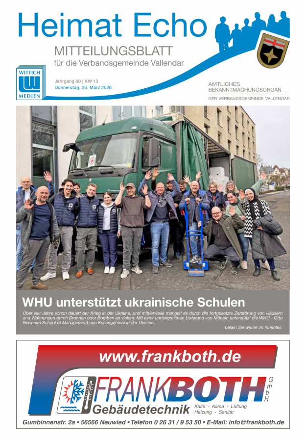 Heimat-Echo - Heimat- und Bürgerzeitung Verbandsgemeinde Vallendar Titelblatt 13/2026