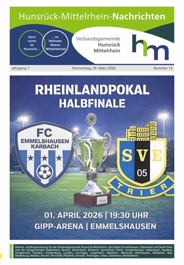 Hunsrück-Mittelrhein Nachrichten Ausgabe Emmelshausen Titelblatt 13/2026