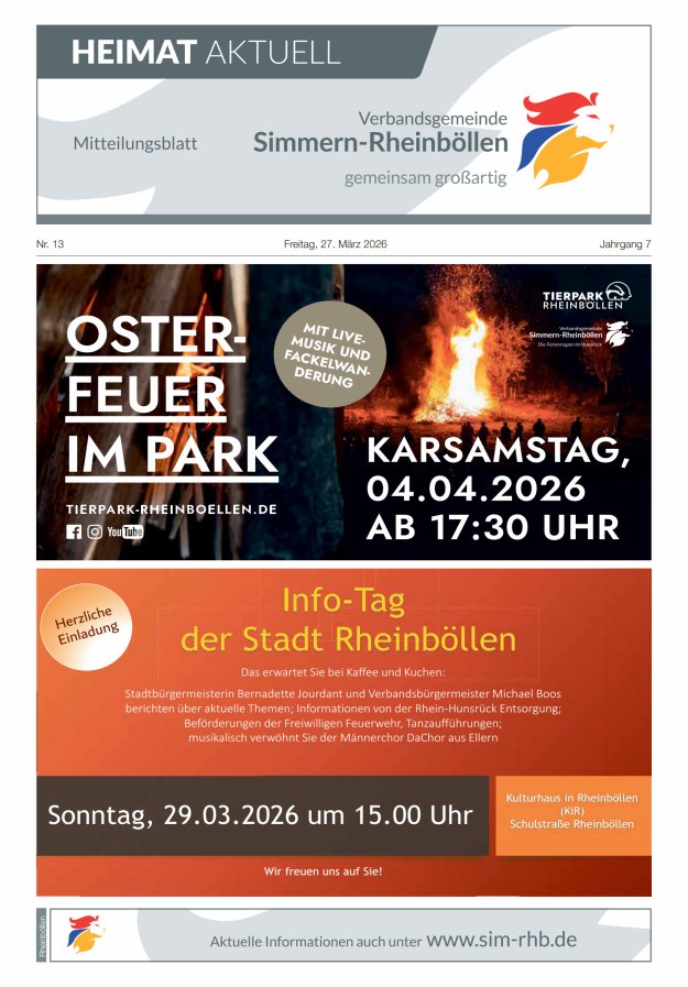 Heimat Aktuell Mitteilungsblatt der VG Simmern-Rheinböllen-Ausg Rheinböllen Titelblatt 12/2026