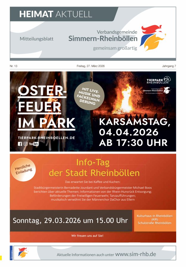 Heimat Aktuell - Mitteilungsbl der VG Simmern-Rheinböllen Ausg Simmern Titelblatt 13/2026