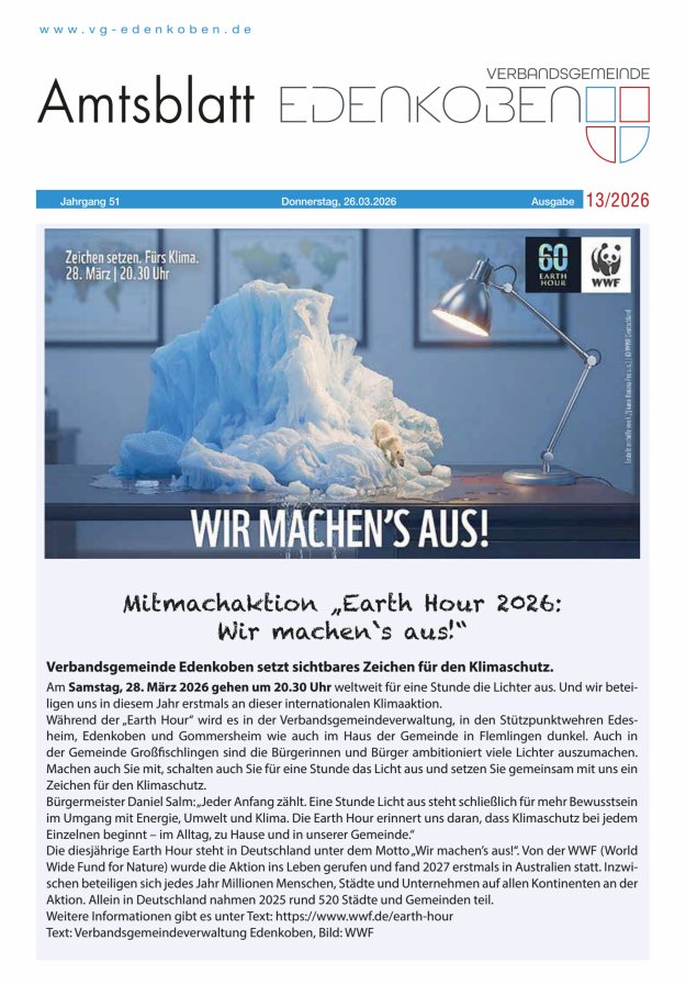 Amtsblatt VG Edenkoben Titelblatt 13/2026