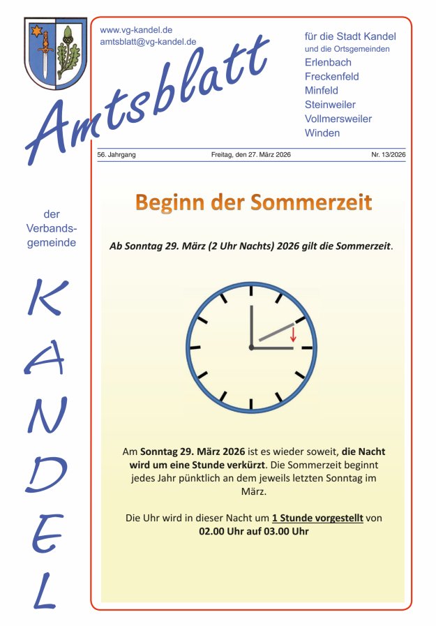 Amtsblatt VG Kandel Titelblatt 13/2026