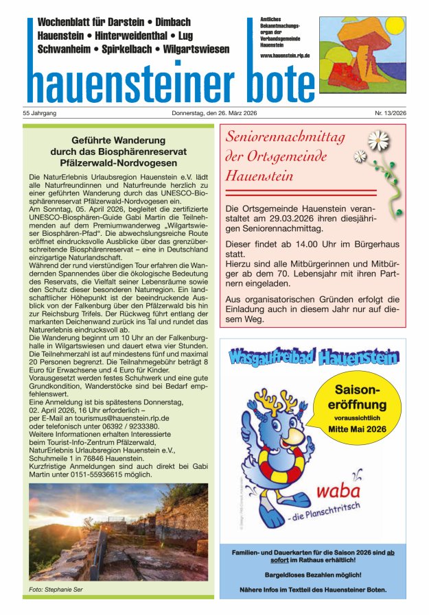 Hauensteiner Bote Titelblatt 13/2026