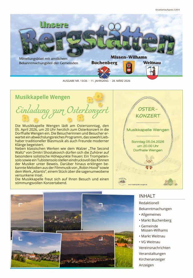 Unsere Bergstätten Mitteilungsblatt mit amtlichem Bekanntmachungsteil Titelblatt 13/2026