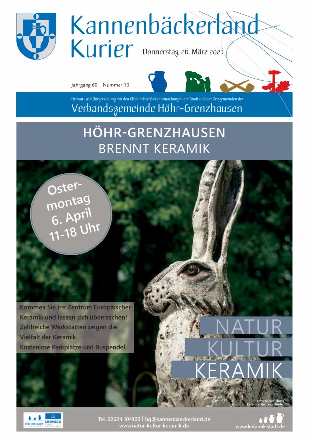 Kannenbäckerland-Kurier Verbandsgemeinde Höhr-Grenzhausen Titelblatt 13/2026