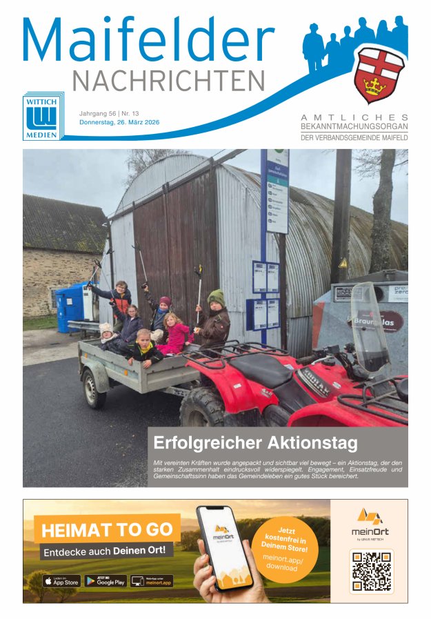 Maifelder Nachrichten - Wochenzeitung der Verbandsgemeinde Maifeld Titelblatt 13/2026