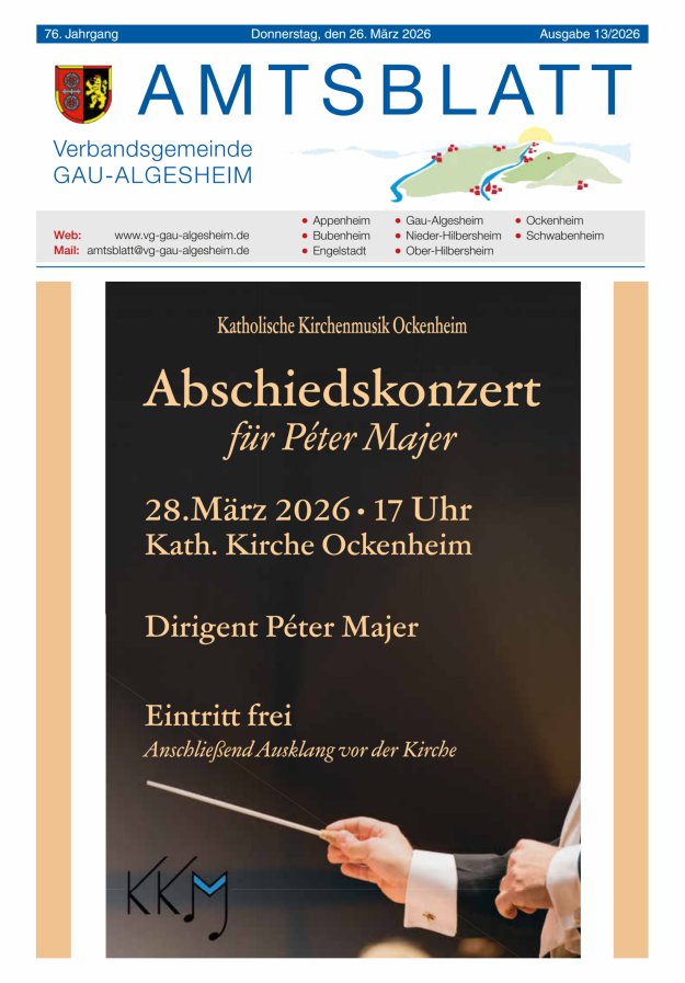 Amtsblatt der VG Gau-Algesheim Titelblatt 13/2026