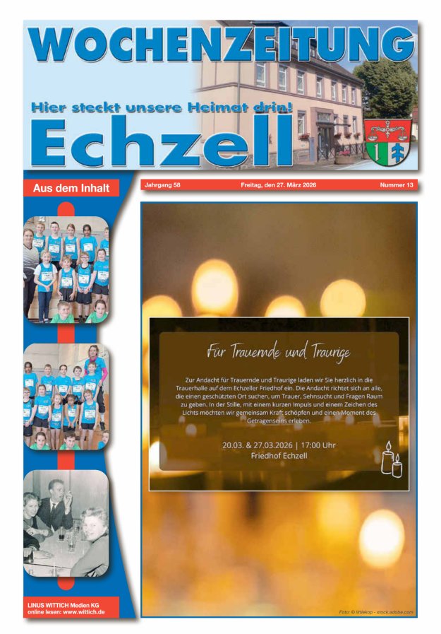 Wochenzeitung für die Gemeinde Echzell Titelblatt 13/2026