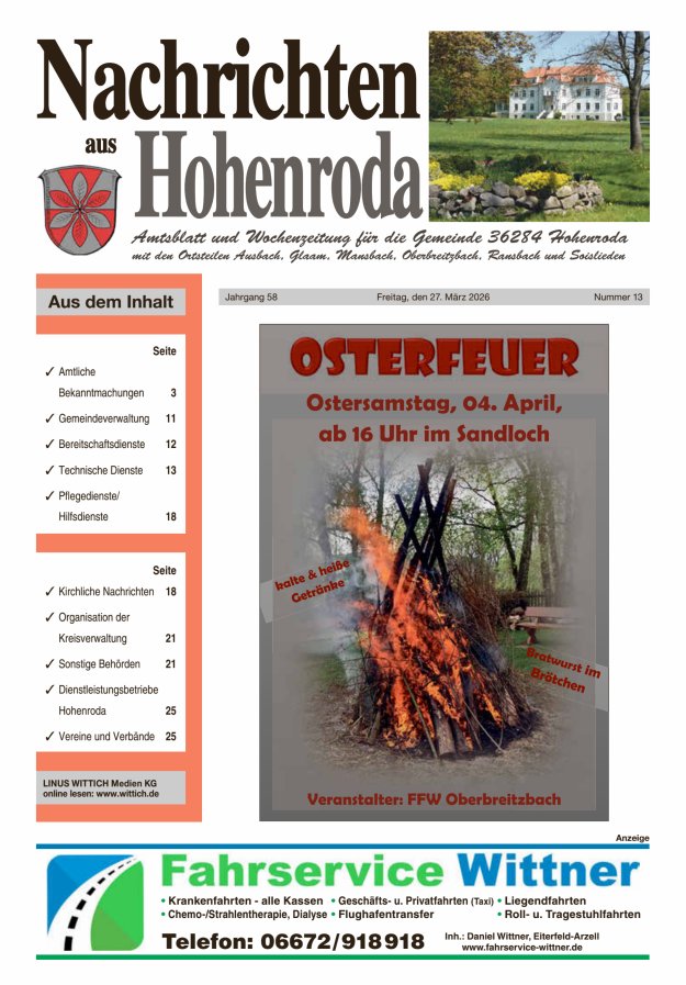 Nachrichten aus Hohenroda Titelblatt 13/2026