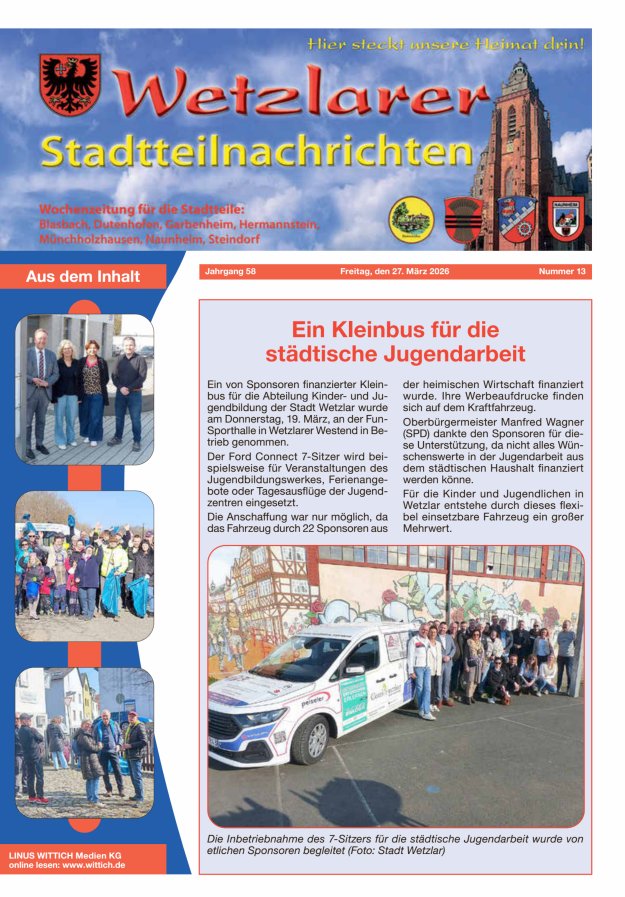 Wetzlarer Stadtteilnachrichten Titelblatt 13/2026