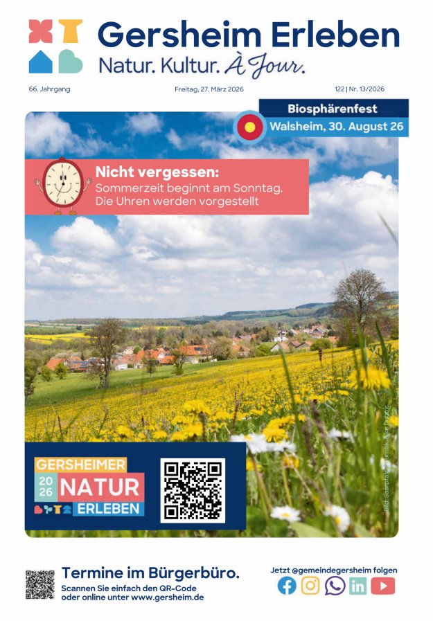 Bekanntmachungsblatt der Gemeinde Gersheim Titelblatt 13/2026