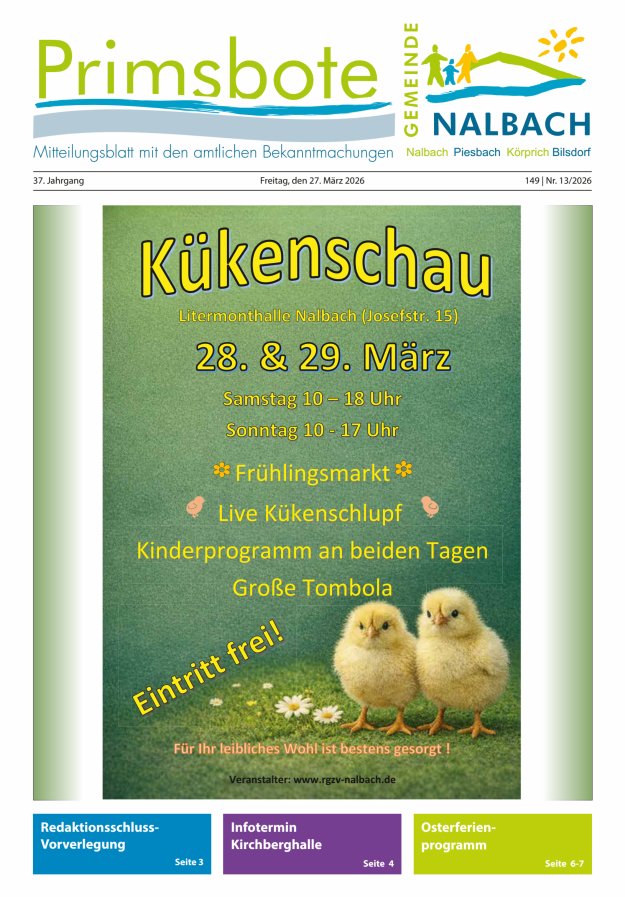 Primsbote Gemeinde Nalbach Titelblatt 13/2026
