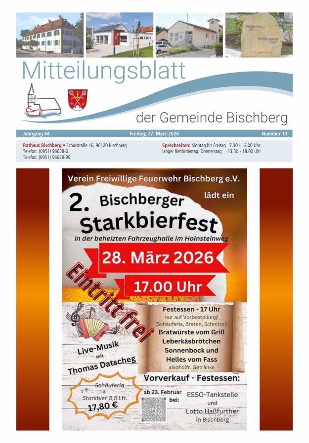 Mitteilungsblatt der Gemeinde Bischberg Titelblatt 13/2026