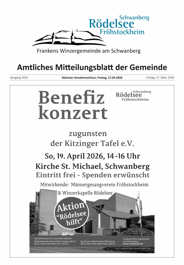 Amtliches Mitteilungsblatt der Gemeinde Rödelsee Titelblatt 03/2026