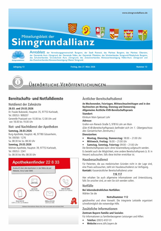 Mitteilungsblatt der Sinngrundallianz Titelblatt 13/2026