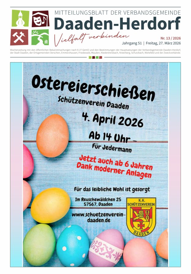 Mitteilungsblatt der Verbandsgemeinde Daaden-Herdorf Titelblatt 13/2026
