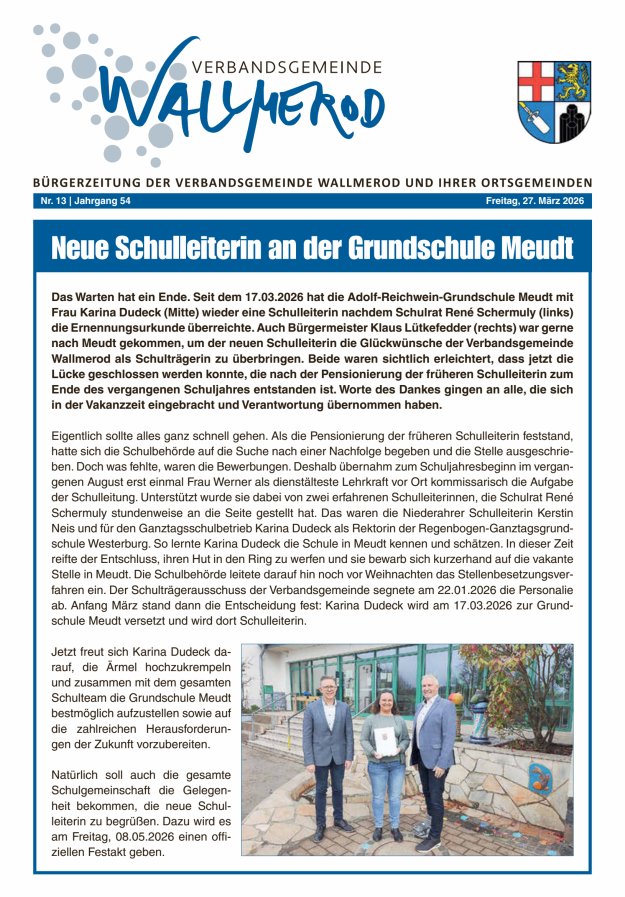 Wir über uns - Verbandsgemeinde Wallmerod Titelblatt 13/2026