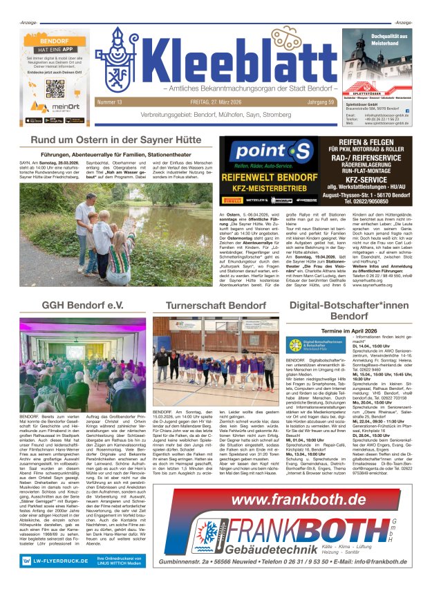 Kleeblatt - Amtliches Bekanntmachungsorgan der Stadt Bendorf Titelblatt 13/2026