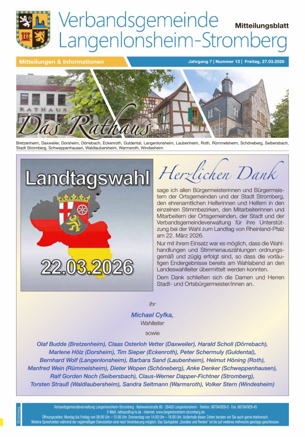 Das Rathaus - MTB d VG Langenlonsheim-Stromberg  Titelblatt 12/2026