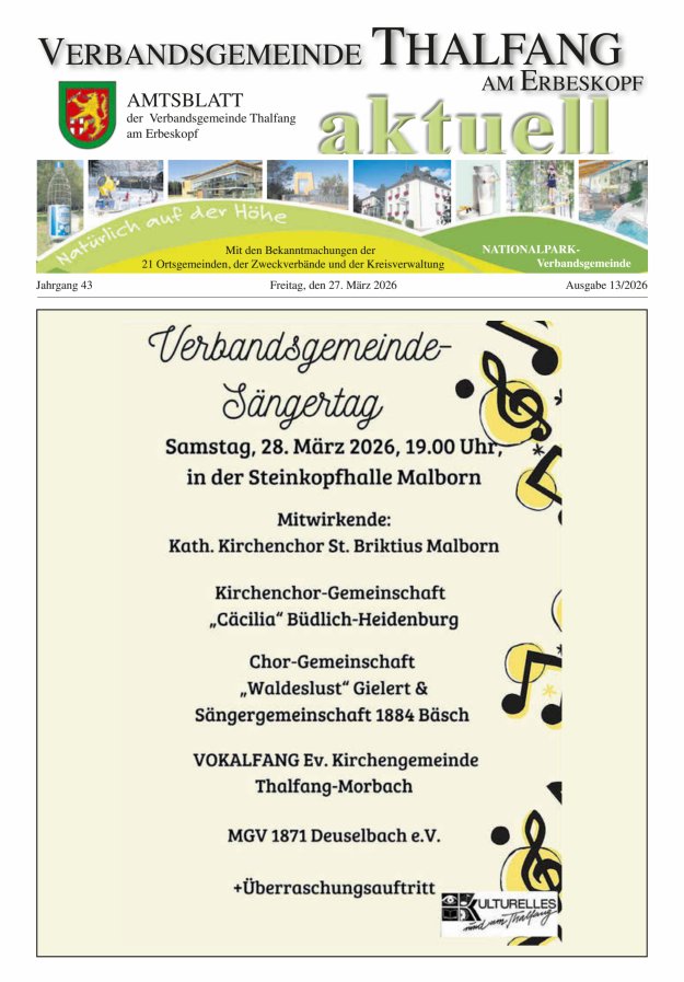 Thalfang aktuell - Amtsblatt VG Thalfang Titelblatt 13/2026