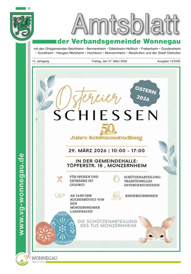 Amtsblatt VG Wonnegau Titelblatt 13/2026