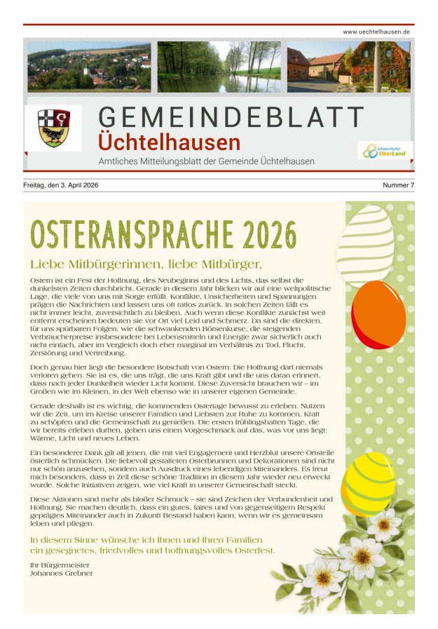 Gemeindeblatt Üchtelhausen Titelblatt 07/2026