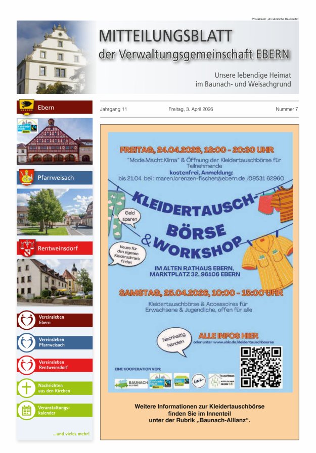 Mitteilungsblatt der Verwaltungsgemeinschaft Ebern Titelblatt 07/2026