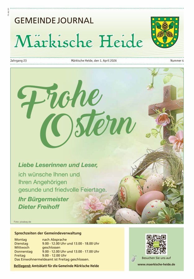 Gemeindejournal Märkische Heide – Amtsblatt für die Gemeinde Märkische Heide Titelblatt 04/2026