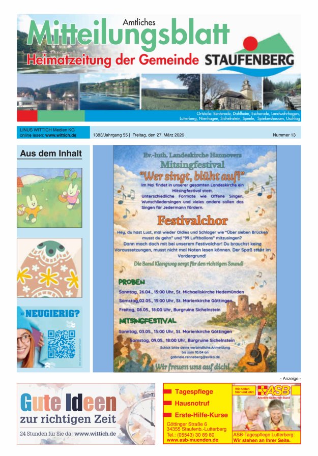 Heimatzeitung der Gemeinde Staufenberg Titelblatt 13/2026