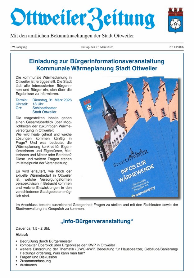 Ottweiler Zeitung Titelblatt 13/2026