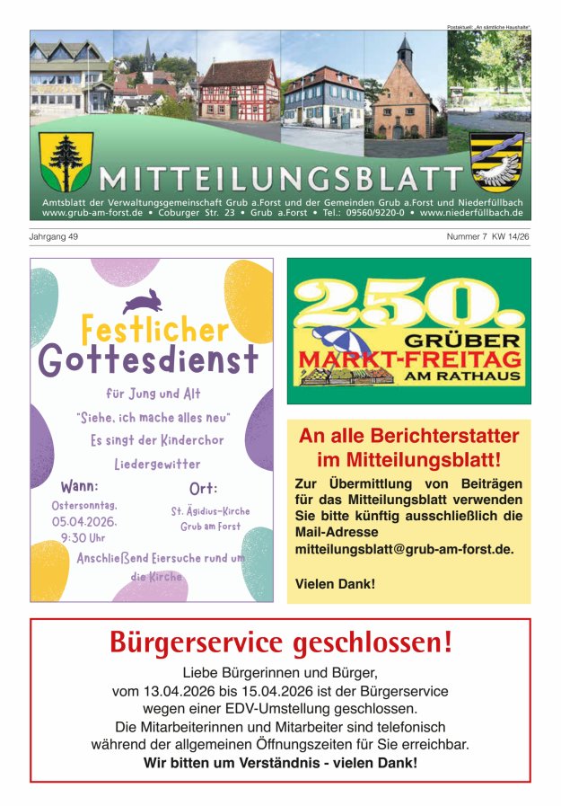 Amts- und Mitteilungsblatt der VGem Grub a.Forst Titelblatt 07/2026