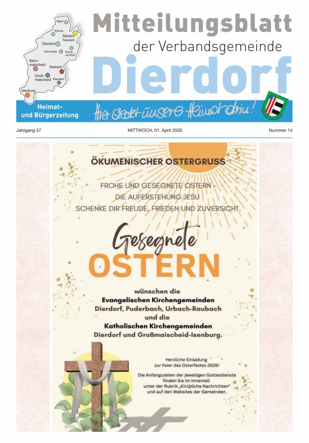Mitteilungsblatt der Verbandsgemeinde Dierdorf Titelblatt 14/2026