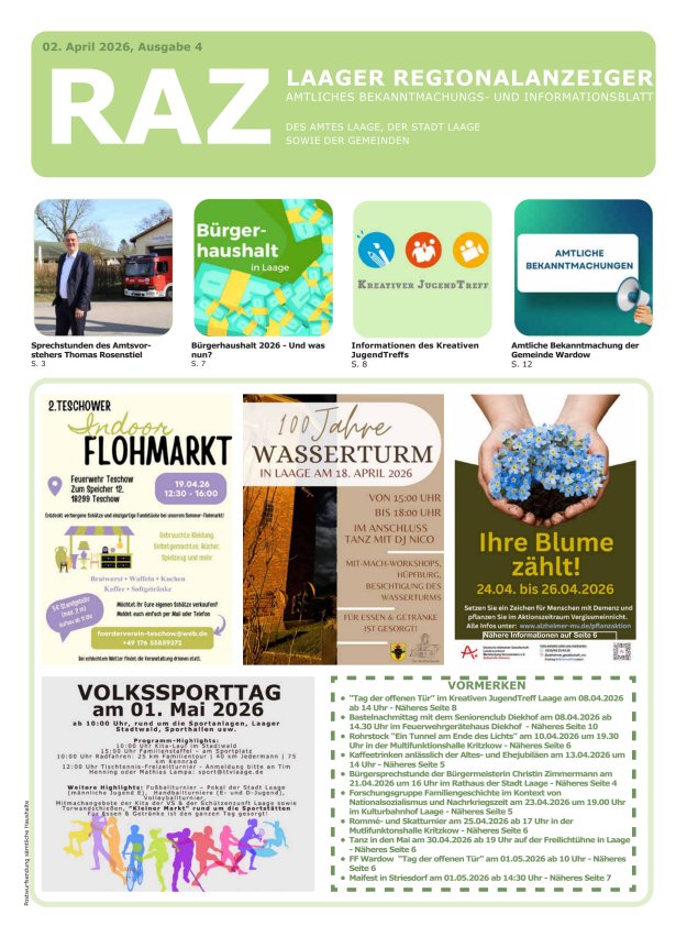 Laager Regionalanzeiger Titelblatt 04/2026