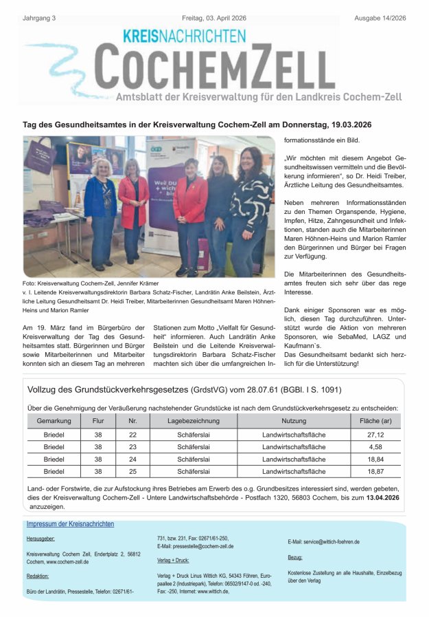 Kreisnachrichten Cochem-Zell Titelblatt 14/2026