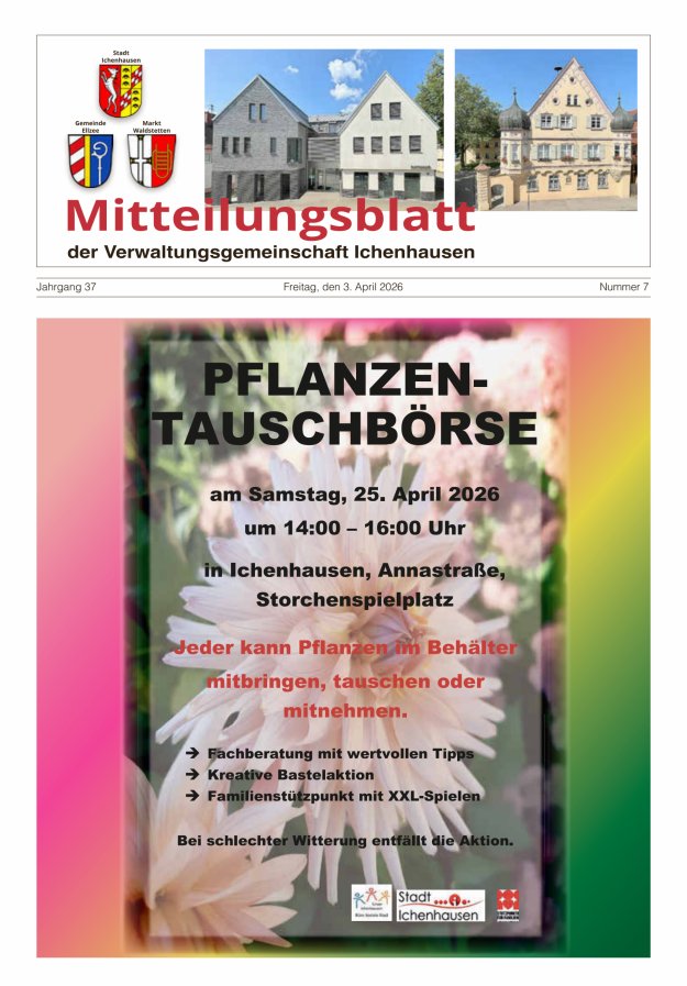 Mitteilungsblatt der Verwaltungsgemeinschaft Ichenhausen Titelblatt 07/2026
