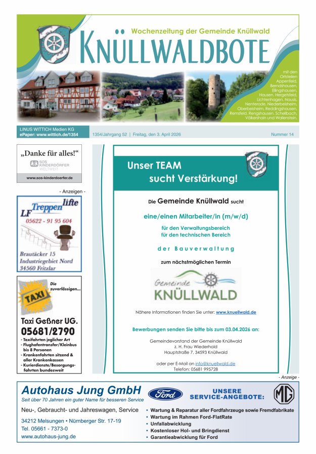 Knüllwaldbote Titelblatt 14/2026