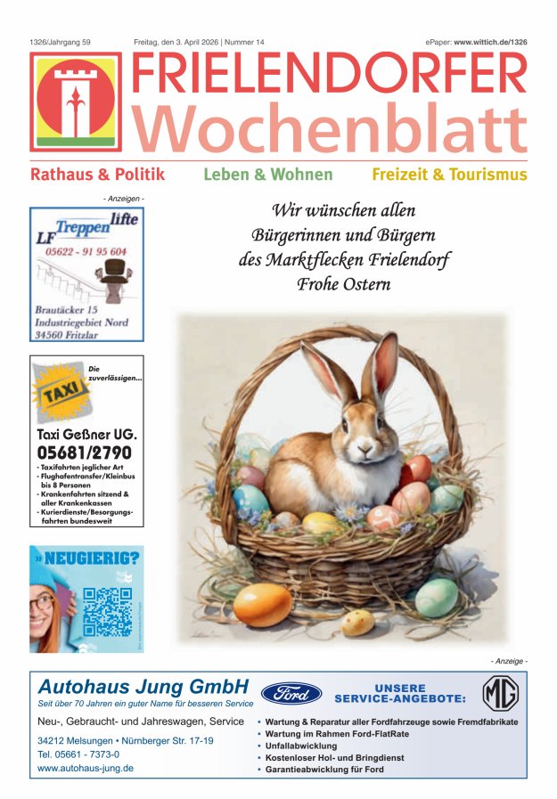 Frielendorfer Wochenblatt Titelblatt 14/2026