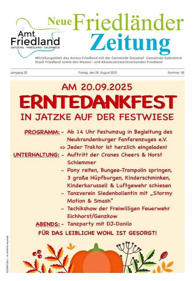 Neue Friedländer Zeitung Titelblatt 08/2025