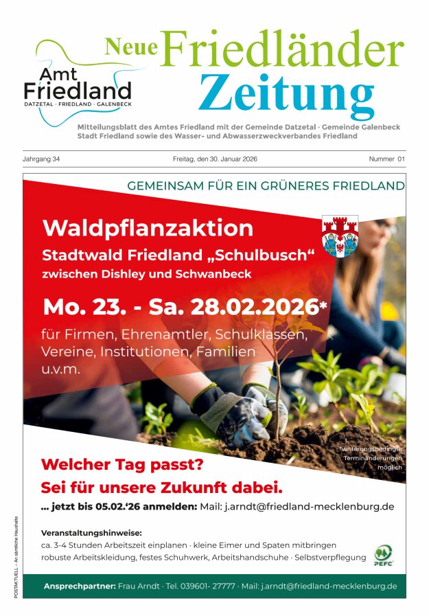 Neue Friedländer Zeitung Titelblatt 01/2026