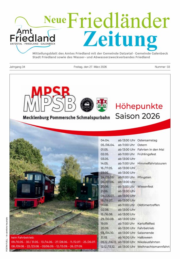 Neue Friedländer Zeitung Titelblatt 03/2026