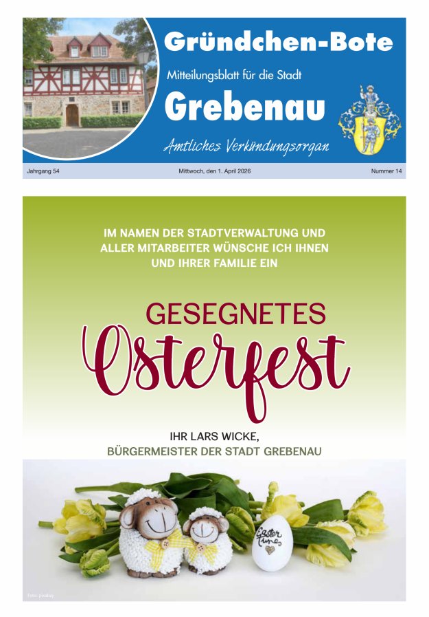Grebenau - Gründchen Bote - Mitteilungsblatt für die Stadt Grebenau Titelblatt 14/2026