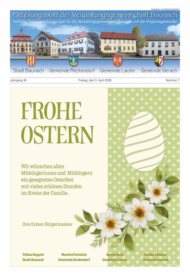 Mitteilungsblatt Verwaltungsgemeinschaft Baunach Titelblatt 07/2026