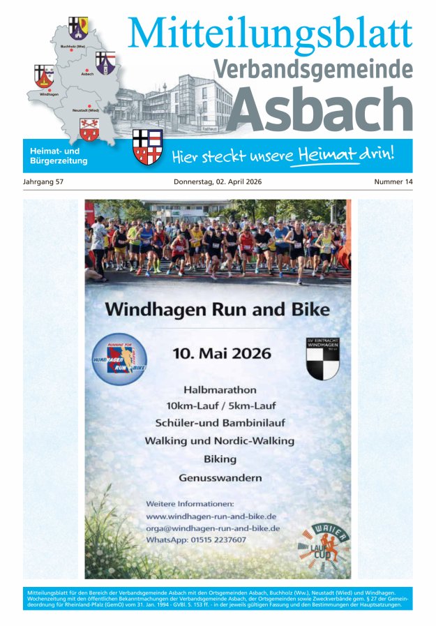 Mitteilungsblatt Verbandsgemeinde Asbach Titelblatt 14/2026