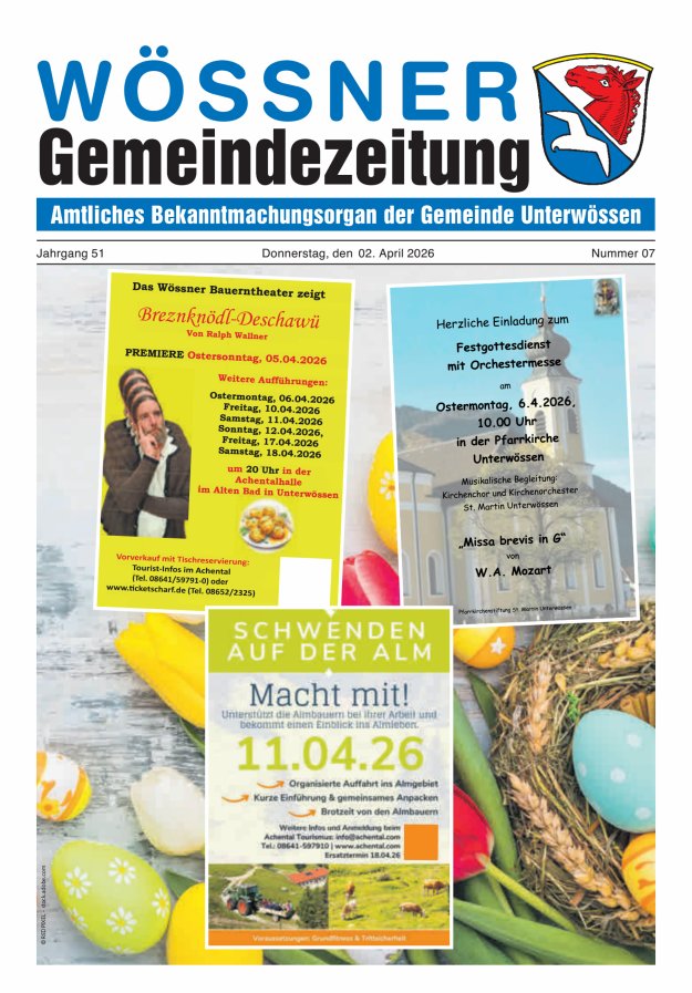 Wössner Gemeindezeitung Amtliches Bekanntmachungsorgan der Gemeinde Unterwössen Titelblatt 07/2026
