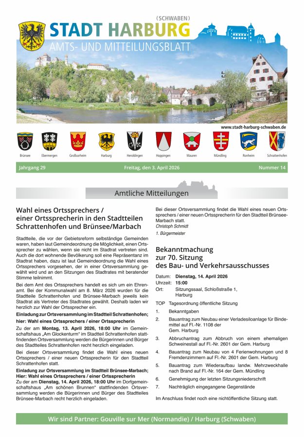 Amts- und Mitteilungsblatt der Stadt Harburg Titelblatt 14/2026