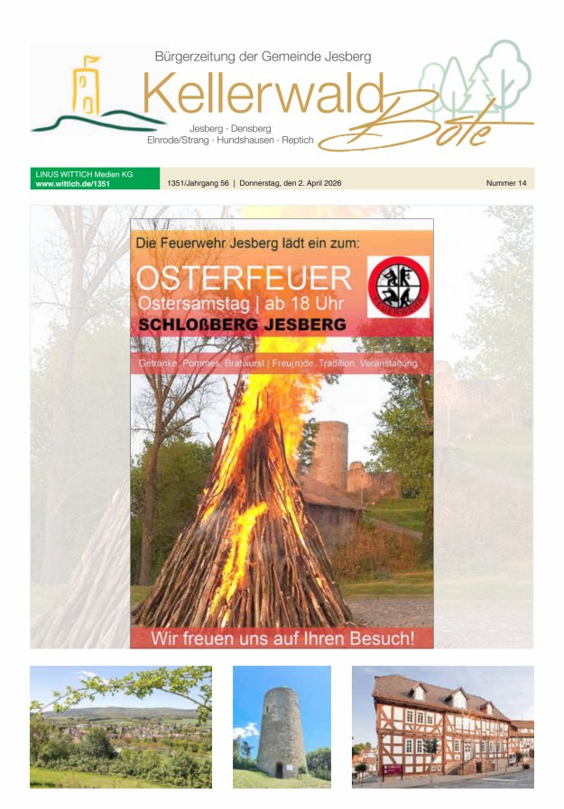 Kellerwaldbote - Bürgerzeitung der Gemeinde Jesberg Titelblatt 14/2026
