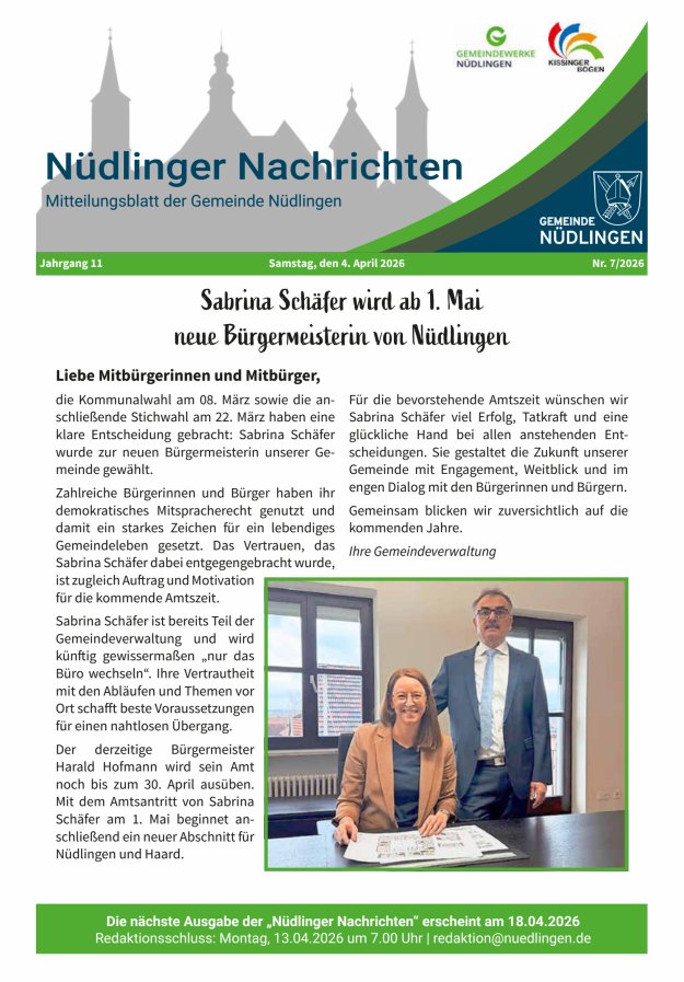 Nüdlinger Nachrichten Titelblatt 07/2026
